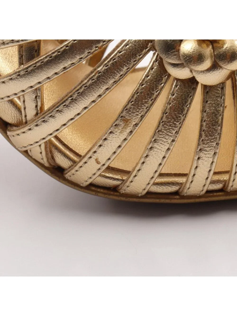 Chanel Sandals Camellia Leather Mules Gold